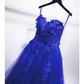 Royal Blue Tulle Strapless Ball Gown Long Prom Dress, Blue Party Dress gh118