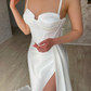 Robe de bal sirène blanche à bretelles spaghetti et volants gh711