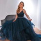 Langes Ballkleid aus Tüll mit V-Ausschnitt und Pailletten Blaues formelles Kleid gh913