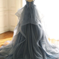 Blue v neck lace tulle long prom dress, evening dress gh970