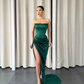 Dark Green Strapless Sleeveless Long Slit Mermaid Prom Dress gh719