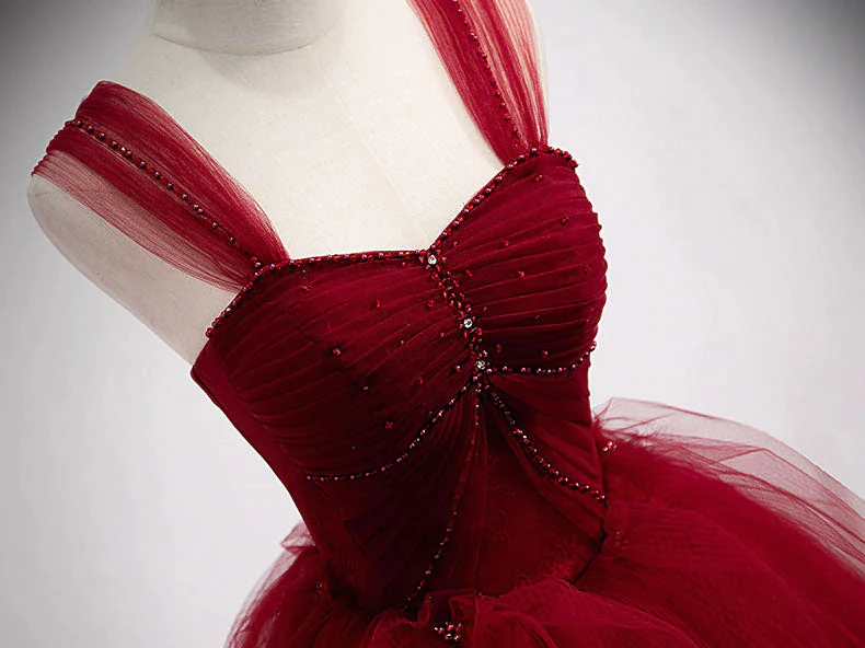 Wunderschönes weinrotes Tüll-Ballkleid-langes Abschlussball-Kleid-formelles Kleid, Burgunder-Bonbon-16-Kleider gh14
