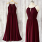 Charming Chiffon Wine Red Round Neckline Party Dress, Beautiful Bridesmaid Dress gh432