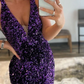 Purple V-Neck Long Mermaid Prom Dress With Sequins  gh748