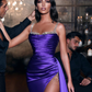 Purple Spaghetti-Straps Mermaid Prom Dress Long Split With Beadings gh628