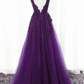 Belle robe de soirée trapèze en tulle violet, longue robe de demoiselle d'honneur gh305
