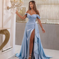 Elegant Sky Blue Split Mermaid Sweetheart Prom Dress With Off-The-Shoulder   gh712