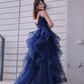 Robe de bal élégante en tulle à volants, col en V, sans manches, longueur au sol, ligne A, gh999