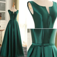 Belle robe de soirée simple et longue en satin vert, robe de bal verte gh408