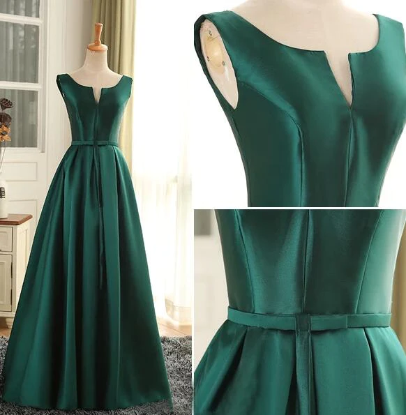 Beautiful Green Satin Long Simple Party Dress, Green Prom Dress gh408