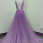 Belle robe de soirée longue violet clair à décolleté en V, robe de bal gh413