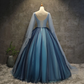 Blaues Tüll-Ballkleid-langes Bonbon-16-Kleid mit Spitzenapplikationen, Abschlussball-Kleid gh251