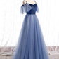 Robe de soirée coupe A-Line Champagne avec dentelle blanche à encolure ronde, belles robes de soirée de mariage gh0027
