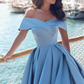 Robe de bal fendue bleu bébé à épaules dénudées gh706