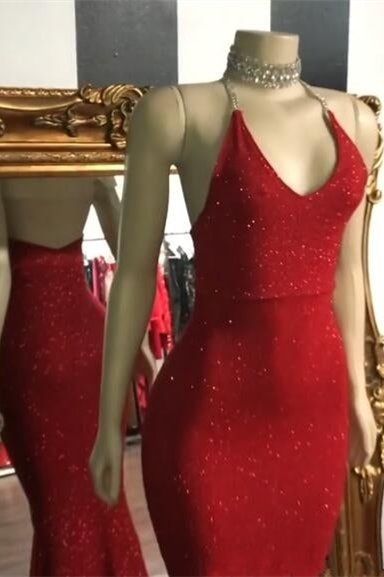 Sleeveless Red Mermaid Prom Dress With Seuqins gh639