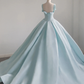 Blue satin long prom dress, blue sweet 16 dress gh984