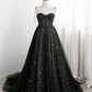 Black Sweetheart Tulle Straps Long Evening Dress, Black Formal Dress Party Dresses   Prom dress gh11