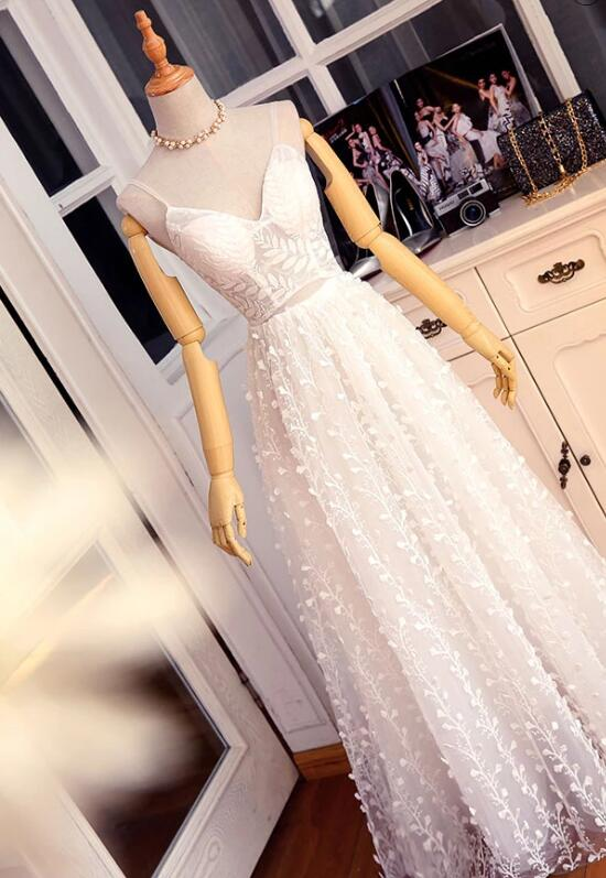Robe de soirée longue élégante à bretelles blanches et à fleurs gh378