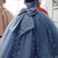 Robe de soirée longue sans bretelles à appliques florales bleues magnifiques et exquises, robe de quinceanera, robe douce de 16 ans, gh930