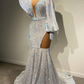 High Neck Long Sleeves Mermaid Prom Dress With Sequins gh794