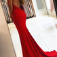 Red Spaghetti-Straps Mermaid Prom Dress With Appliques gh641