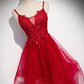 Red Lace Tulle Layered Straps Fashionable Long Party Dress, Long Prom Gown gh277