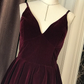 Robe de soirée courte en velours rouge vin avec dos en V, robe de bal courte rouge foncé gh63