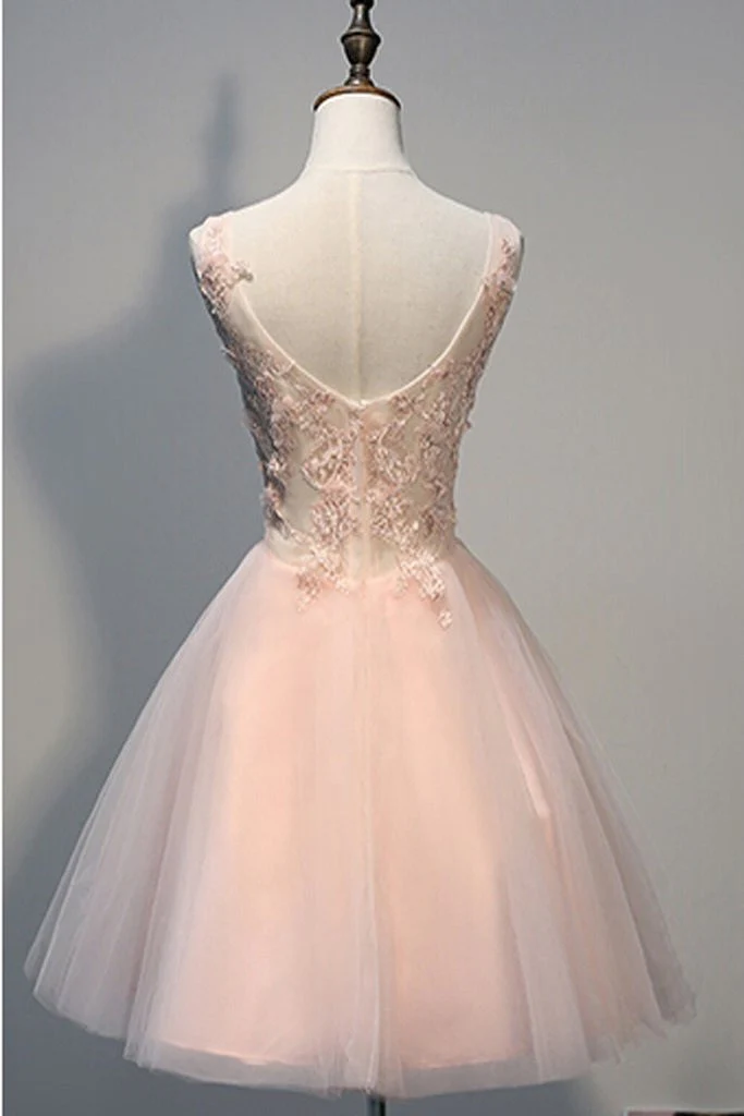 Blush Pink Lace Perlen Backless V-Ausschnitt Sweet 16 Cocktailkleid Homecoming Kleider gh887