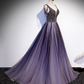 Charming Purple Gradient Tulle V-Neckline Long Party Dress, A-Line Prom Dress gh244