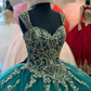 Grüne Schatz-Quinceanera-Kleid-wulstige Applikationen Tüll-Bonbon-16-Ballkleid gh949