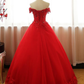 Red Off Shoulder Long Party Dress, A-Line Tulle Evening Dress Formal Gown gh102