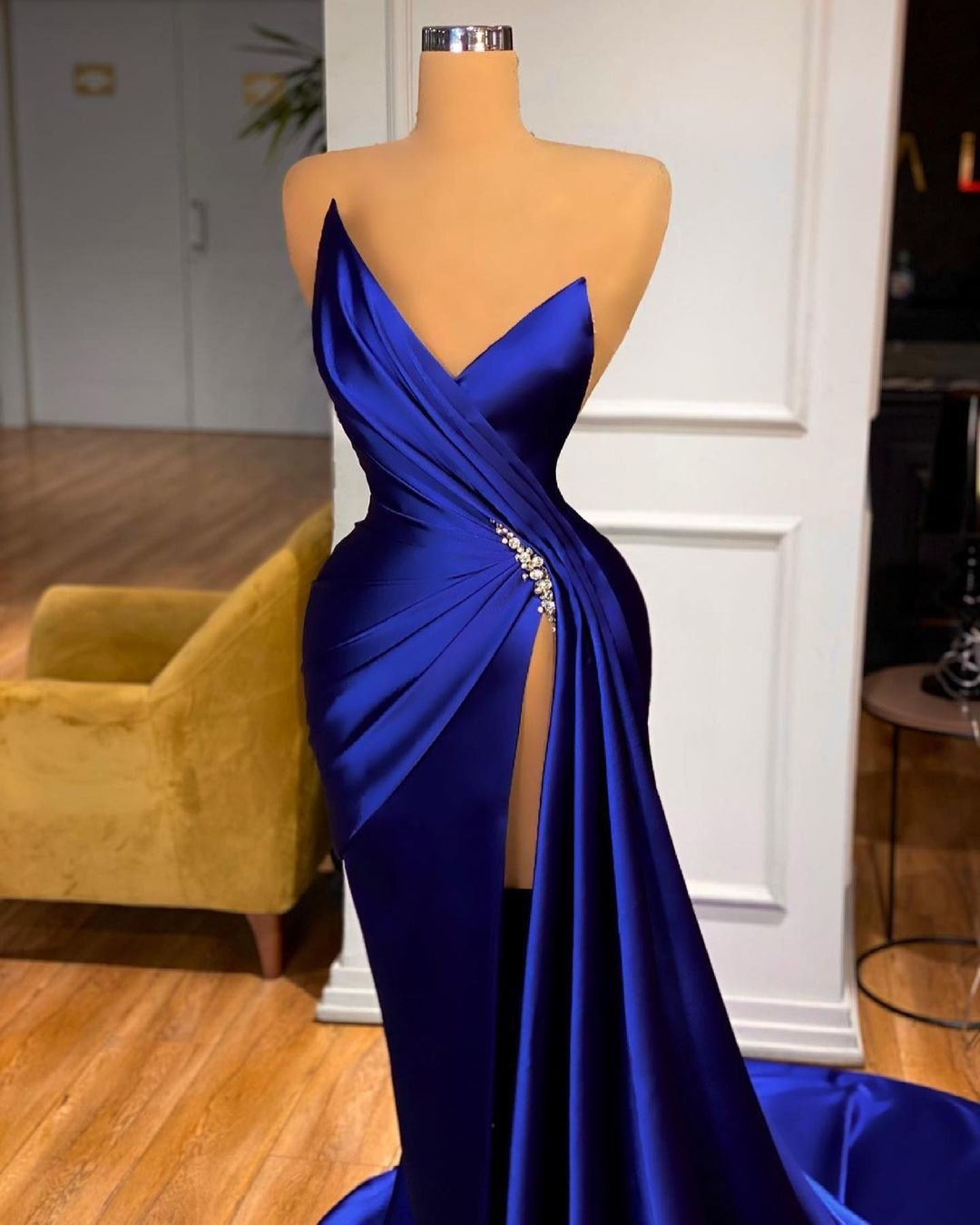 Royal Blue Sweetheart Prom Dress With Split gh647