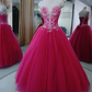 Charmante robe de soirée en tulle fuchsia avec perles, robe Sweet 16 gh364