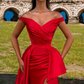 Rotes schulterfreies Meerjungfrauen-Abschlussballkleid mit Schlitz gh664