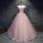 Pink Cap Sleeves Ball Gown Tulle With Lace Sweet 16 Dresses, Long Quinceanera Dresses gh77
