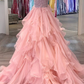 Superbes robes de bal longues roses à une épaule perlées, robes de soirée formelles roses moelleuses, robe de bal perlée gh920