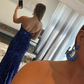 Königsblaues, trägerloses Meerjungfrauen-Abschlussballkleid, geteilt mit Pailletten gh749