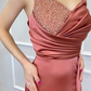 Spaghetti-Straps Beadings Long Mermaid Prom Dress Split With Ruffles  gh758