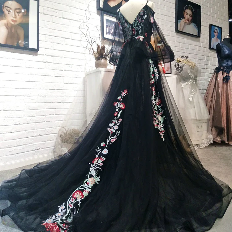 Black Long Sleeves Floor Length Formal Dress, Charming Party Dress  gh511