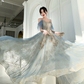 Charming Lace Light Blue V-Neckline Long Prom Dress, A-Line Formal Dress Evening Dress  gh204
