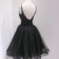 Robe de soirée courte noire en tulle et perles, longueur genou, robe de bal gh75