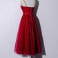 Belle robe de soirée de mariage rouge foncé à bretelles longueur thé, robe de retour à la maison gh296