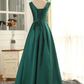 Belle robe de soirée simple et longue en satin vert, robe de bal verte gh408