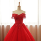 Red Off Shoulder Long Party Dress, A-Line Tulle Evening Dress Formal Gown gh102