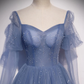 Blue Tulle Beaded Sweetheart Unique Long Prom Dress, Blue Evening Dress Formal Dress  gh103