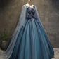 Blaues Tüll-Ballkleid-langes Bonbon-16-Kleid mit Spitzenapplikationen, Abschlussball-Kleid gh251