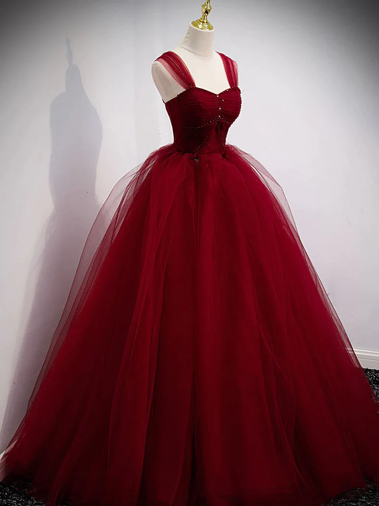 Wunderschönes weinrotes Tüll-Ballkleid-langes Abschlussball-Kleid-formelles Kleid, Burgunder-Bonbon-16-Kleider gh14
