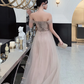 Charming Champagne Long Off Shoulder Prom Dress,Junior Prom Dress gh343