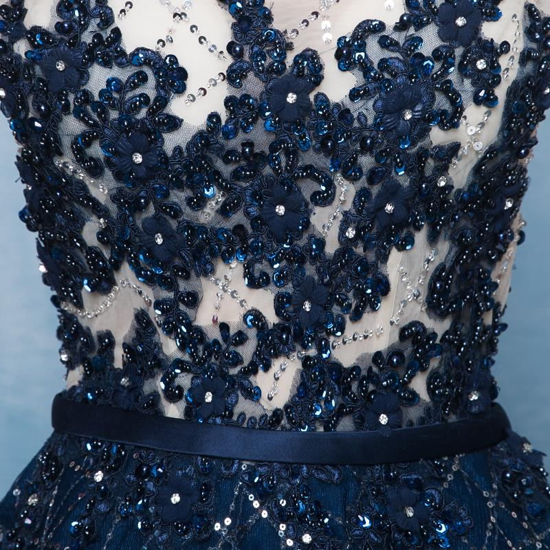 Beautiful Blue Tulle With Lace Round Neckline Prom Dress, Blue Prom Dress gh252