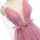 Charming Pink V-Neckline Straps Tulle Long Evening Dress, Pink Prom Dress gh182